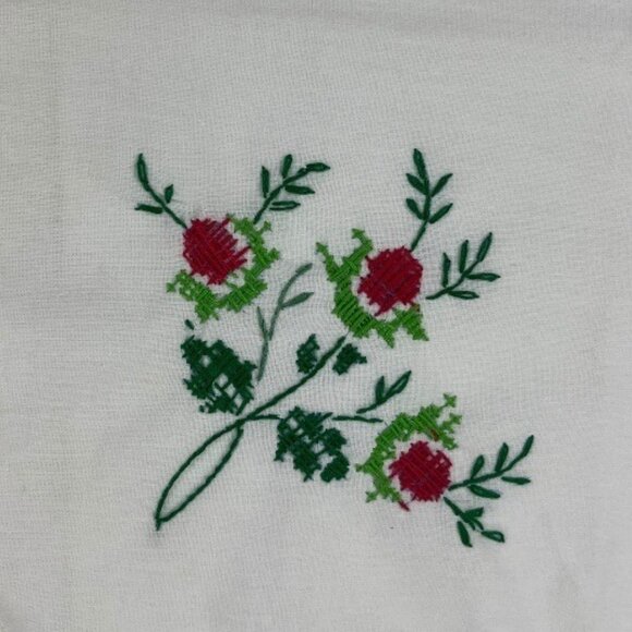 Napkins / Handkerchiefs (3) White Cotton Floral Handsewn Embroidery Crosstitch - Picture 4 of 10